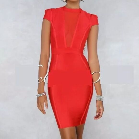 Back Pearled Red Bodycon Dress - Picture 6 of 6